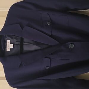 LIZ CLAIBORNE BRAND WOMEN'S PLUS SIZE NAVY BLUE BELTED LINED JACKET SIZE 14